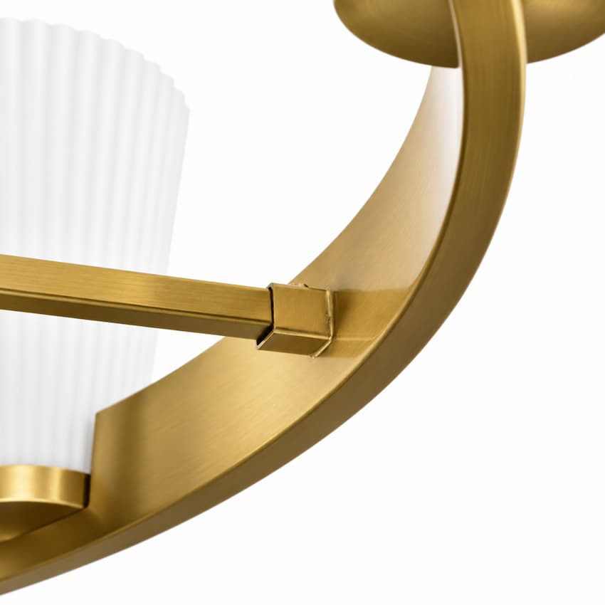 Nuvo Royale 60-8726 6-light indoor chandelier with Burnished Brass circular frame and softly diffusing ribbed white glass shades