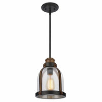 Westinghouse Lighting Cindy 6356300 one-light mini pendant with oil rubbed bronze finish, barnwood accents and clear seeded glass shade
