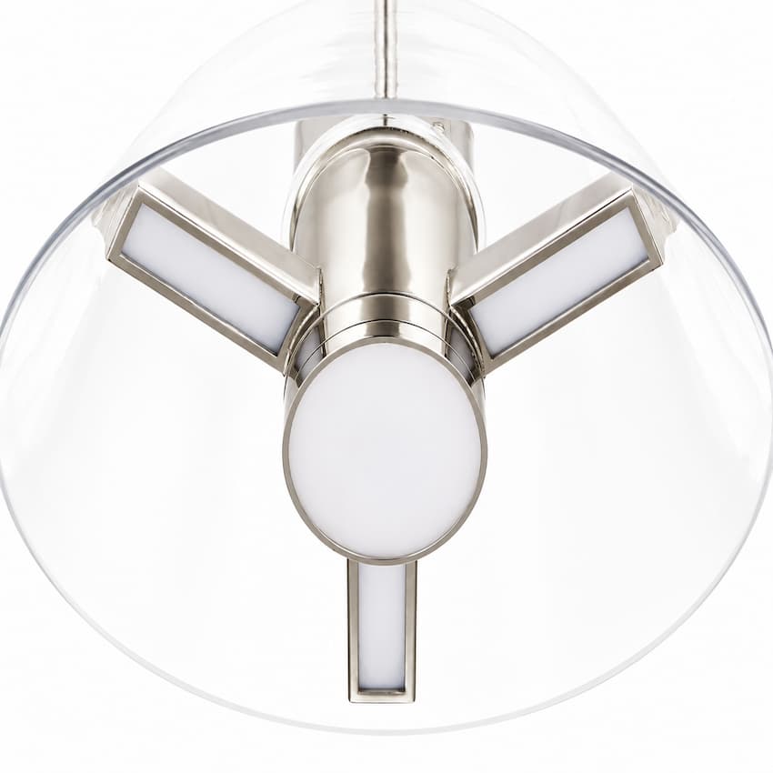 Nuvo 62-2051 Edmond dimmable LED pendant featuring a clear glass bowl shade, polished nickel finish and 90+ CRI lighting