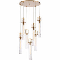 Arabela Lighting Jayden 85244-7 46.5-inch chandelier with Lacquered Gold finish and tall clear rippled water glass panels