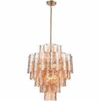 Arabela Lighting Fire and Ice 85262-13 29-inch chandelier with Lacquered Gold finish and sculptural textured Champagne glass