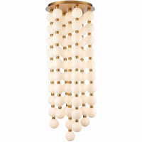 Arabela Lighting Mod 85286-68 54.5-inch LED chandelier with Satin Brass finish and white striated glass globes