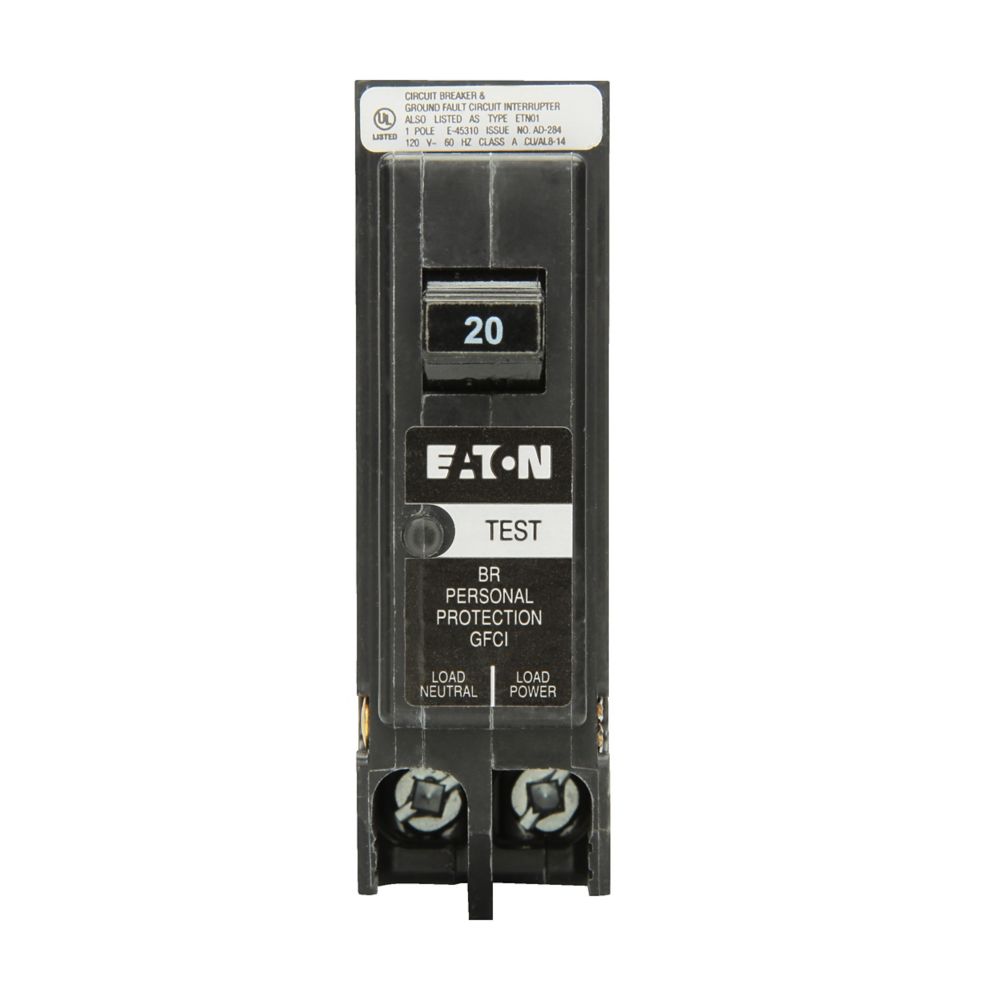 Eaton Cutler Hammer 15 Amp 1 Pole 120/240VAC GFCI Plug-On Circuit Breaker, BR Series, 10kAIC, Thermal Magnetic Trip