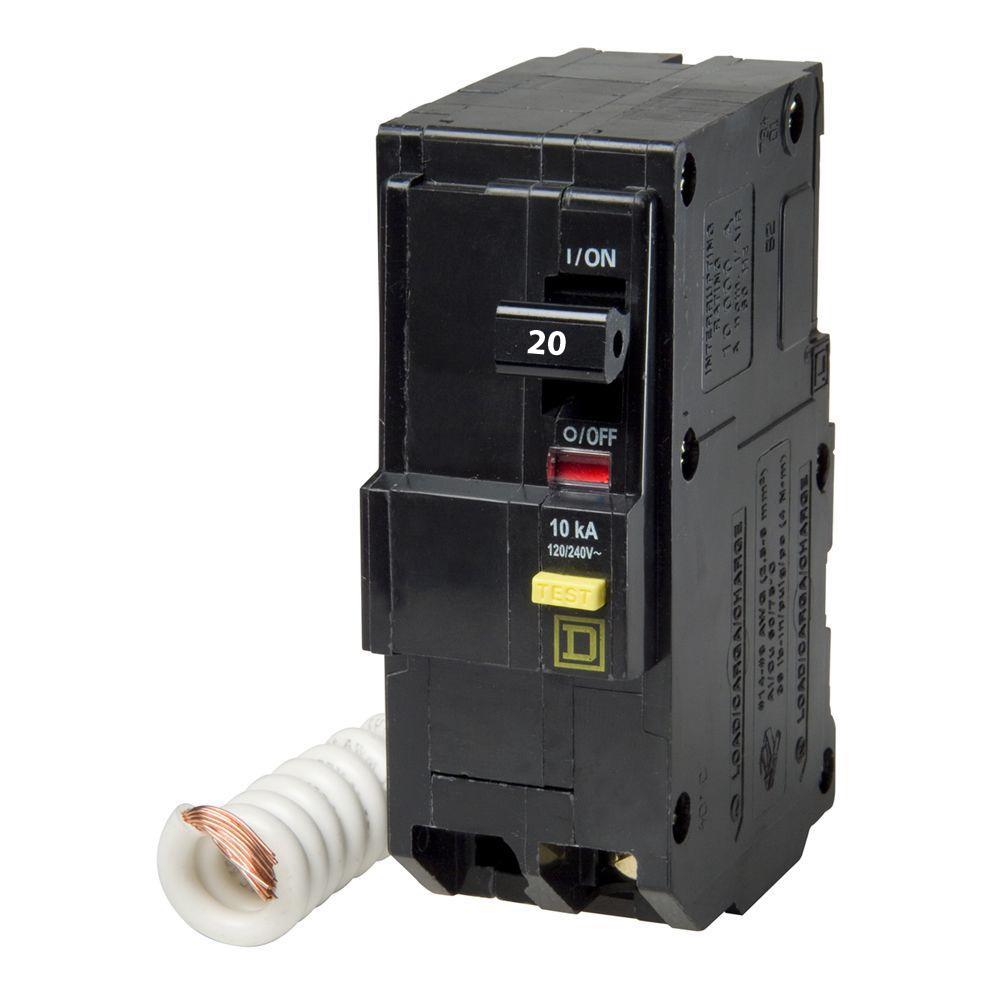 Square D 20A 120/240V 2 Pole Ground Fault Circuit Breaker Plug-In QO Series