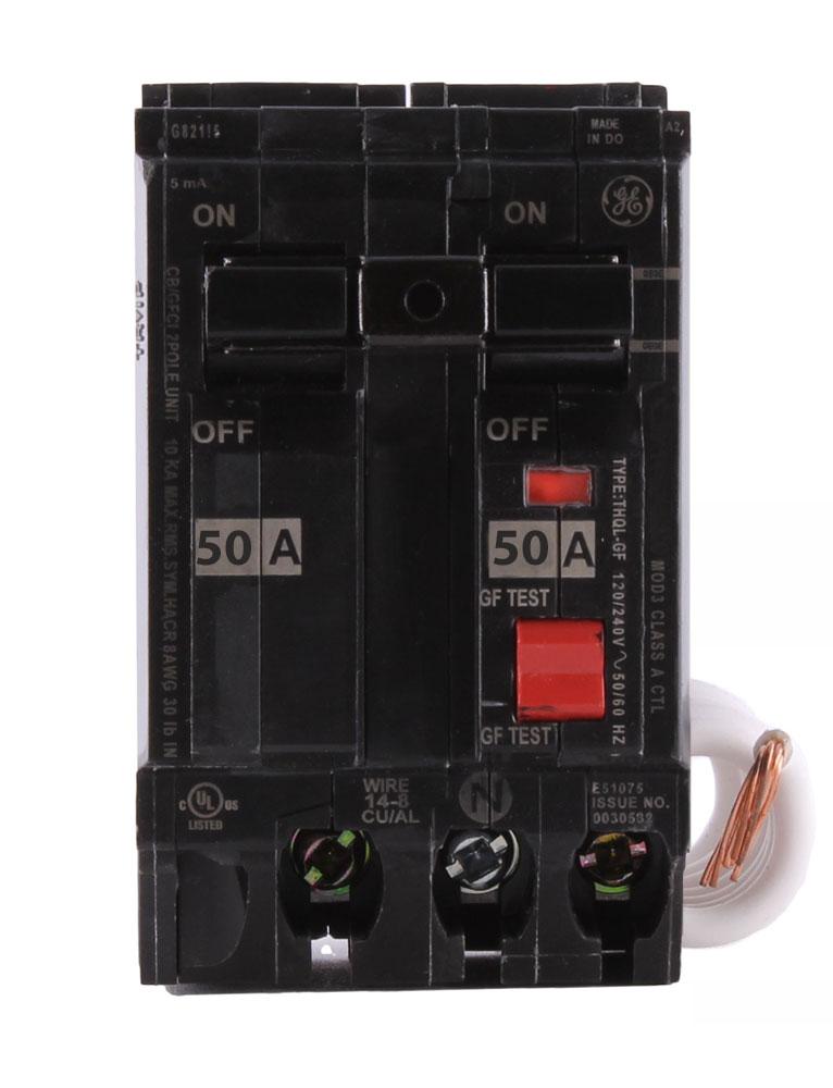 General Electric 50 Amp 240V 2 Pole Ground Fault Circuit Breaker THQL Series