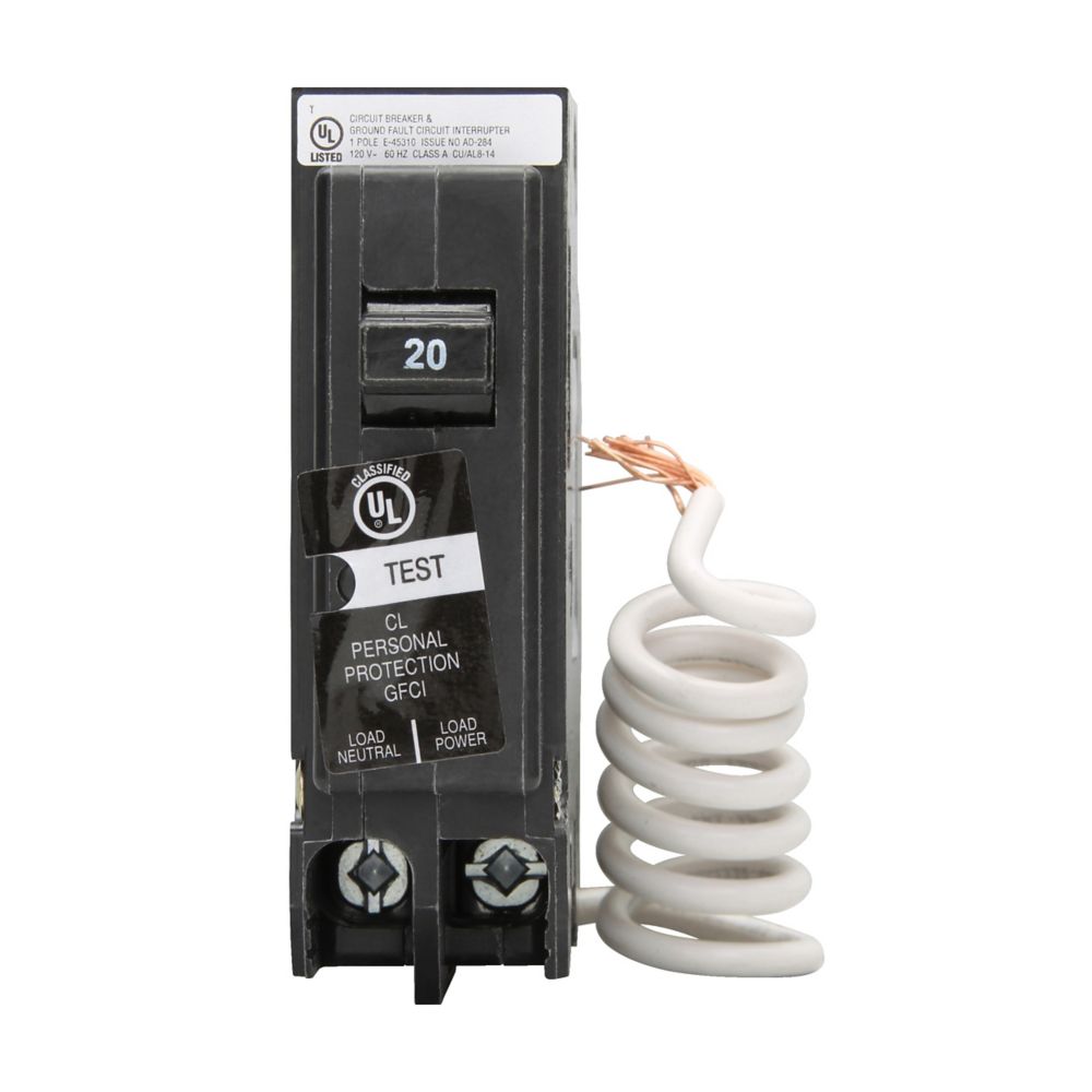Cutler Hammer 20A 120/240V Single-Pole GFCI Circuit Breaker 10kAIC Plug-On