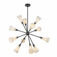 Alora Mood Cosmo CH462039BGGR 39-Inch 12-Light Chandelier in Brushed Gold with Fluted Milk Glass Shades