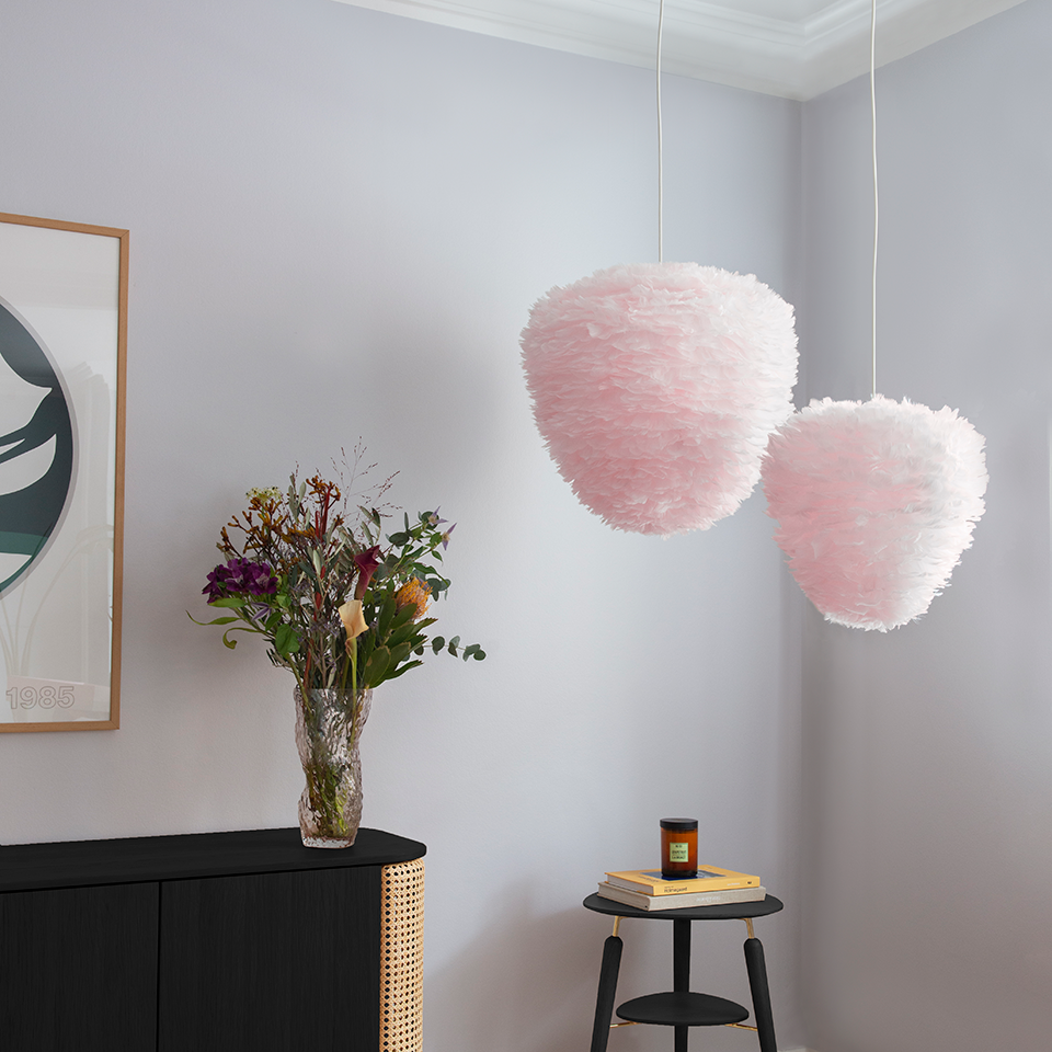 UMAGE Eos Evia Medium Light Rose Replacement Shade — styled interior view
