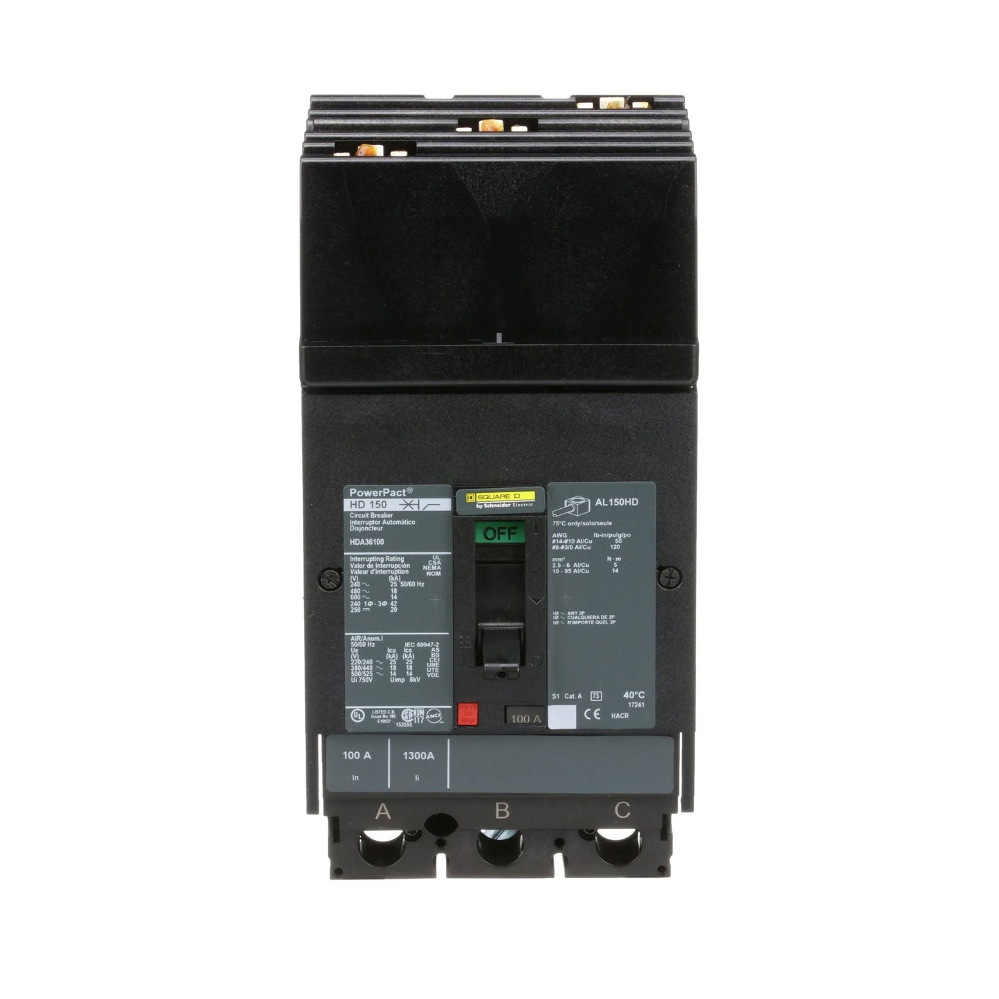 Square D 100A 600V 3 Pole I-Line Thermal Magnetic Circuit Breaker PowerPact H