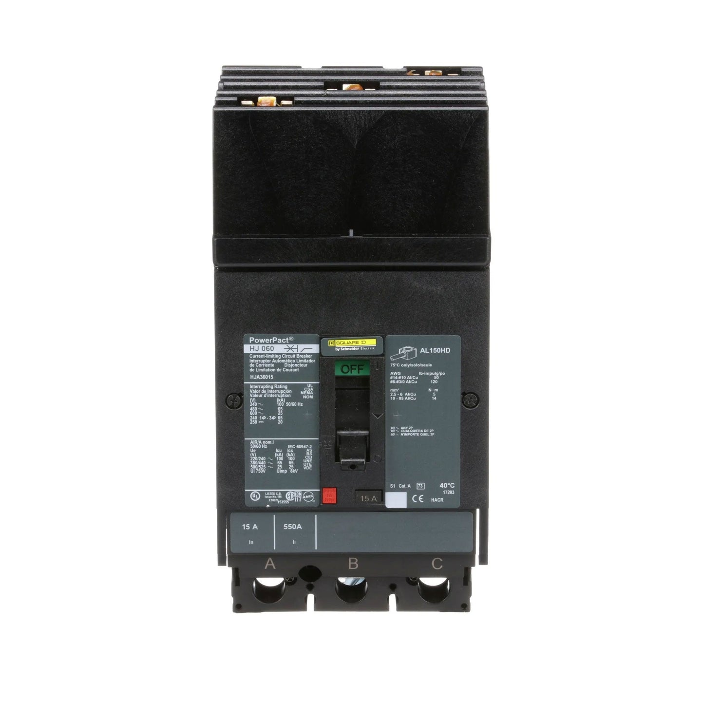 Schneider Electric (Square D) 3-Pole 15 A 600 V AC I-Line Circuit Breaker, PowerPact HJA