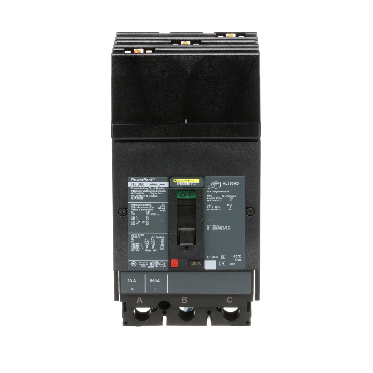 Schneider Electric (Square D) 3-Pole 20 A 600 V AC I-Line Circuit Breaker, PowerPact HJA