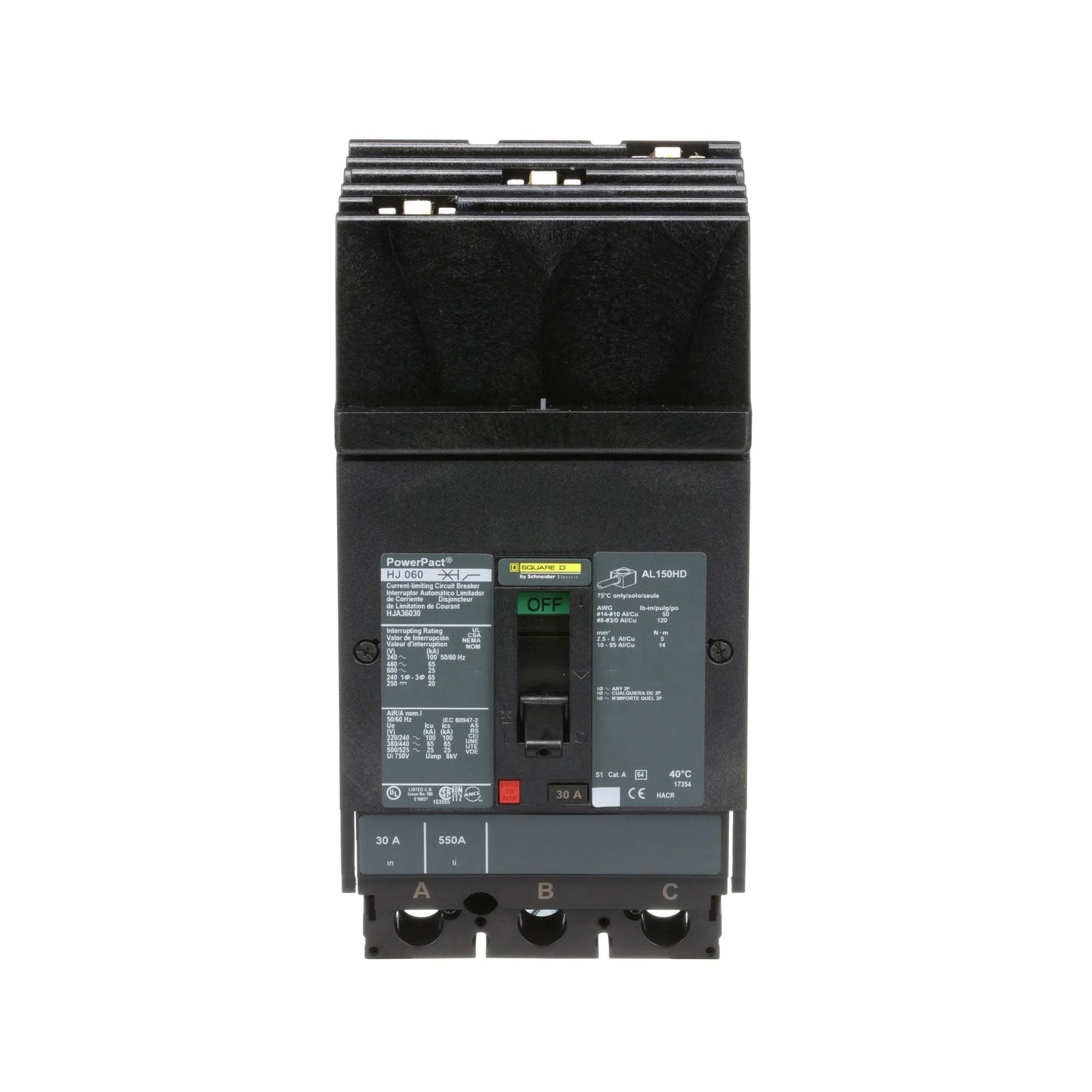 Schneider Electric (Square D) 3-Pole 30 A 600 V AC I-Line Circuit Breaker, PowerPact HJA