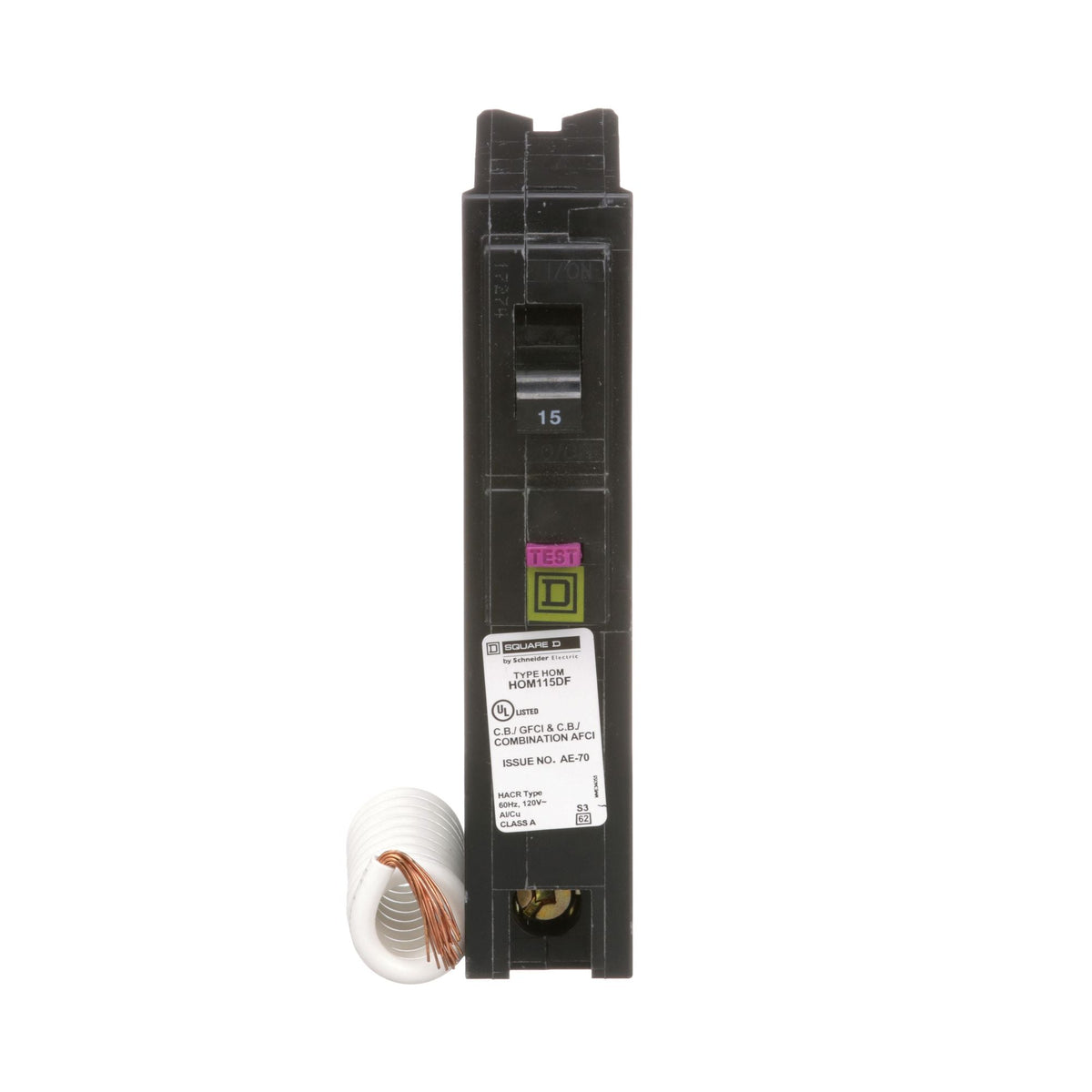 Square D HOM 15A 120V 1-Pole Dual Function Circuit Breaker Plug-In Mount