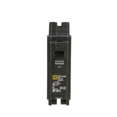 Square D Homeline 40A 1-Pole 120/240VAC Plug-In Miniature Circuit Breaker, 10kA Interrupt, Standard Type, HOM Series