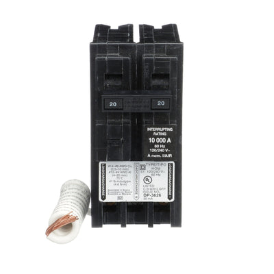 Square D 20 Amp 120/240V 2-Pole Circuit Breaker Plug-In Mounting