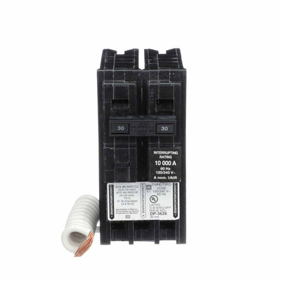 Square D Homeline 30A 2-Pole 120/240V Plug-In Ground Fault Circuit Breaker, 10kA Interrupt, Class B, UL/CSA