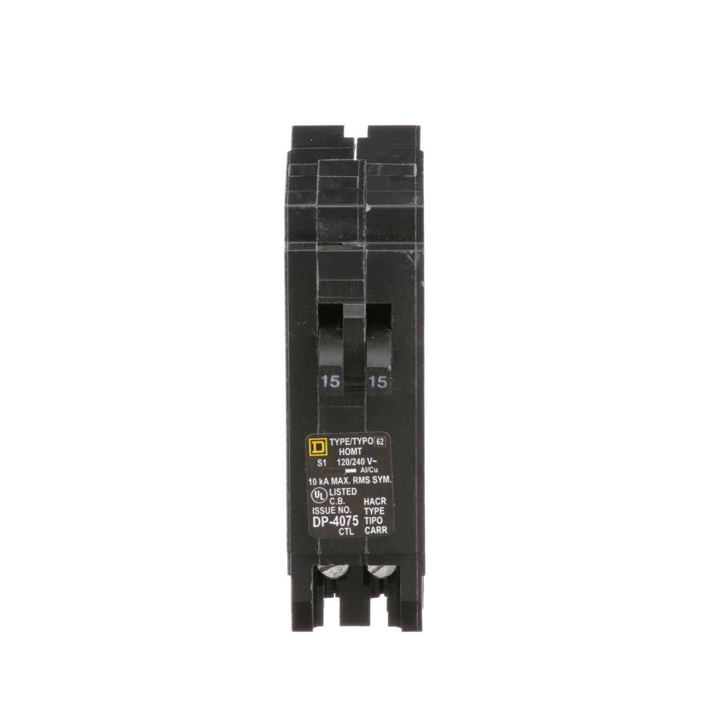 Square D 15A 120/240V 1-Pole Tandem Plug-On Circuit Breaker 10kA Homeline