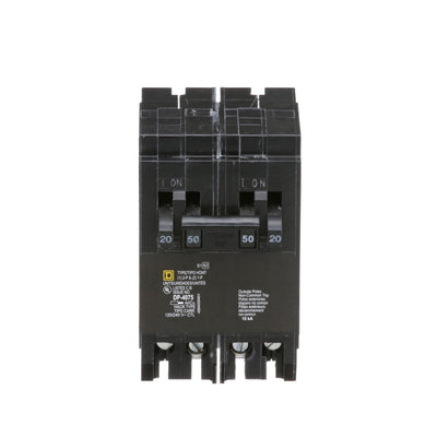 Square D Homeline Quad Tandem Circuit Breaker, 2-Pole 50A, 2x 1-Pole 20A, 120/240V, 10kA, Plug-In Mount, Thermal Magnetic Trip, UL Listed