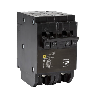 Square D Homeline Quad Tandem Circuit Breaker 25A 120/240VAC 2-Pole Plug-In 10kA Interrupt