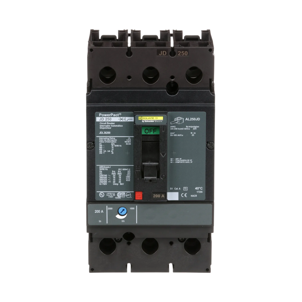 Square D 200A 600V 3-Pole Powerpact J-Frame Molded Case Circuit Breaker