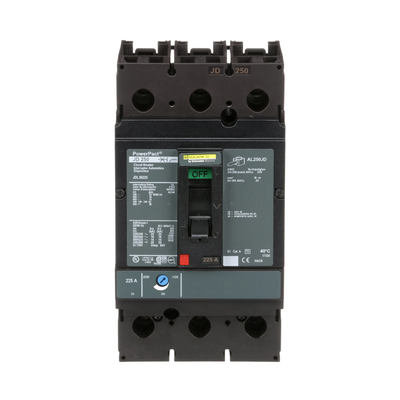 Square D PowerPacT J 225A 3P 600V 18kA@480V Thermal Magnetic Molded Case Circuit Breaker, Feed-Thru, Unit Mount, UL/CSA/CE
