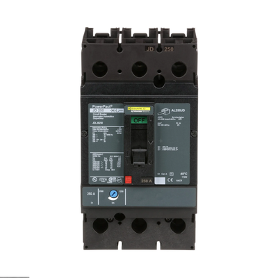 Square D PowerPacT J 250A 3P 600V Molded Case Circuit Breaker, Thermal Magnetic Trip, 18kAIC, Feed-Thru, UL Listed