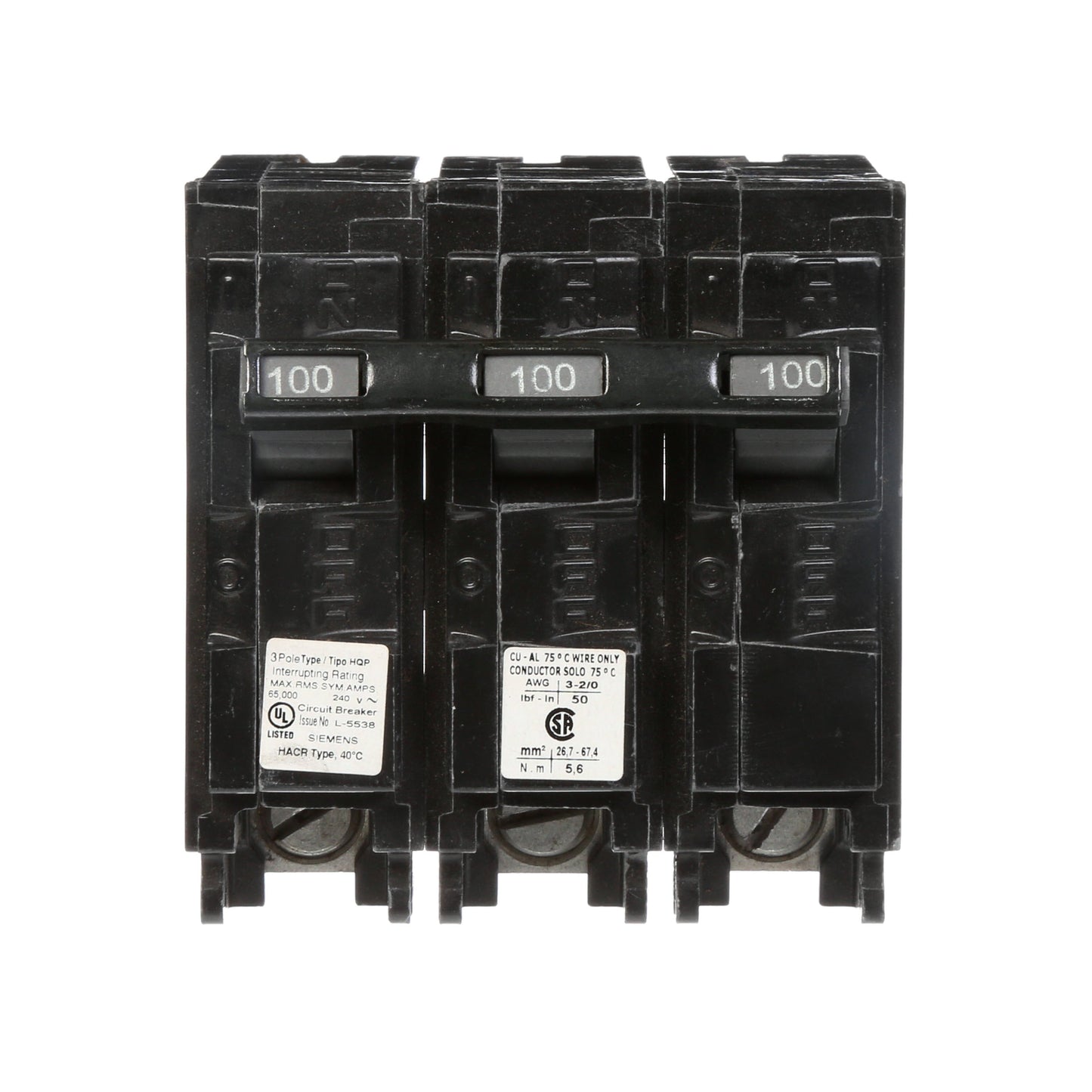 Siemens 100 Amp 3 Pole 240V Plug-In Circuit Breaker with 10kA Interrupt Rating