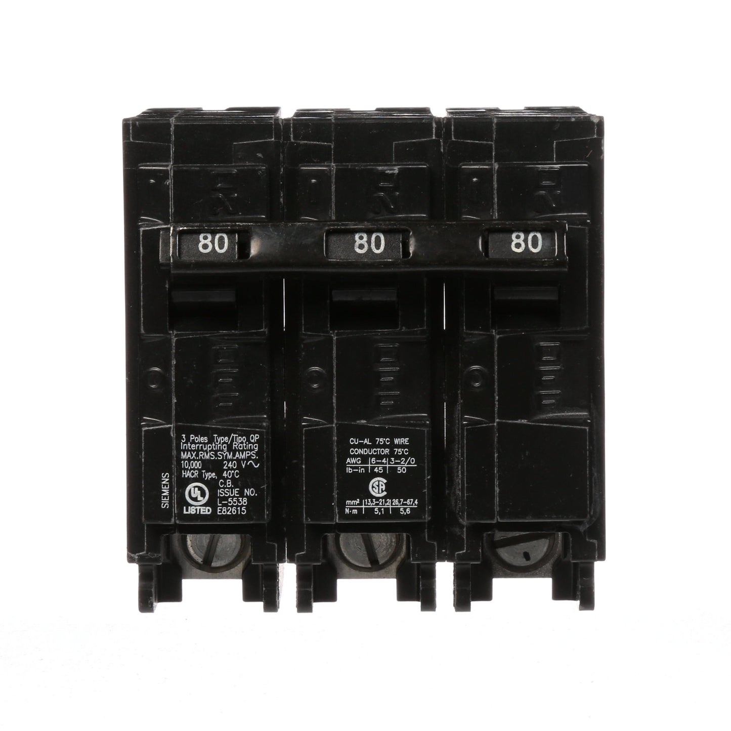 Siemens 80 Amp 3 Pole 240 VAC Plug-In Circuit Breaker, 10 kA Interrupt Rating, Type QP