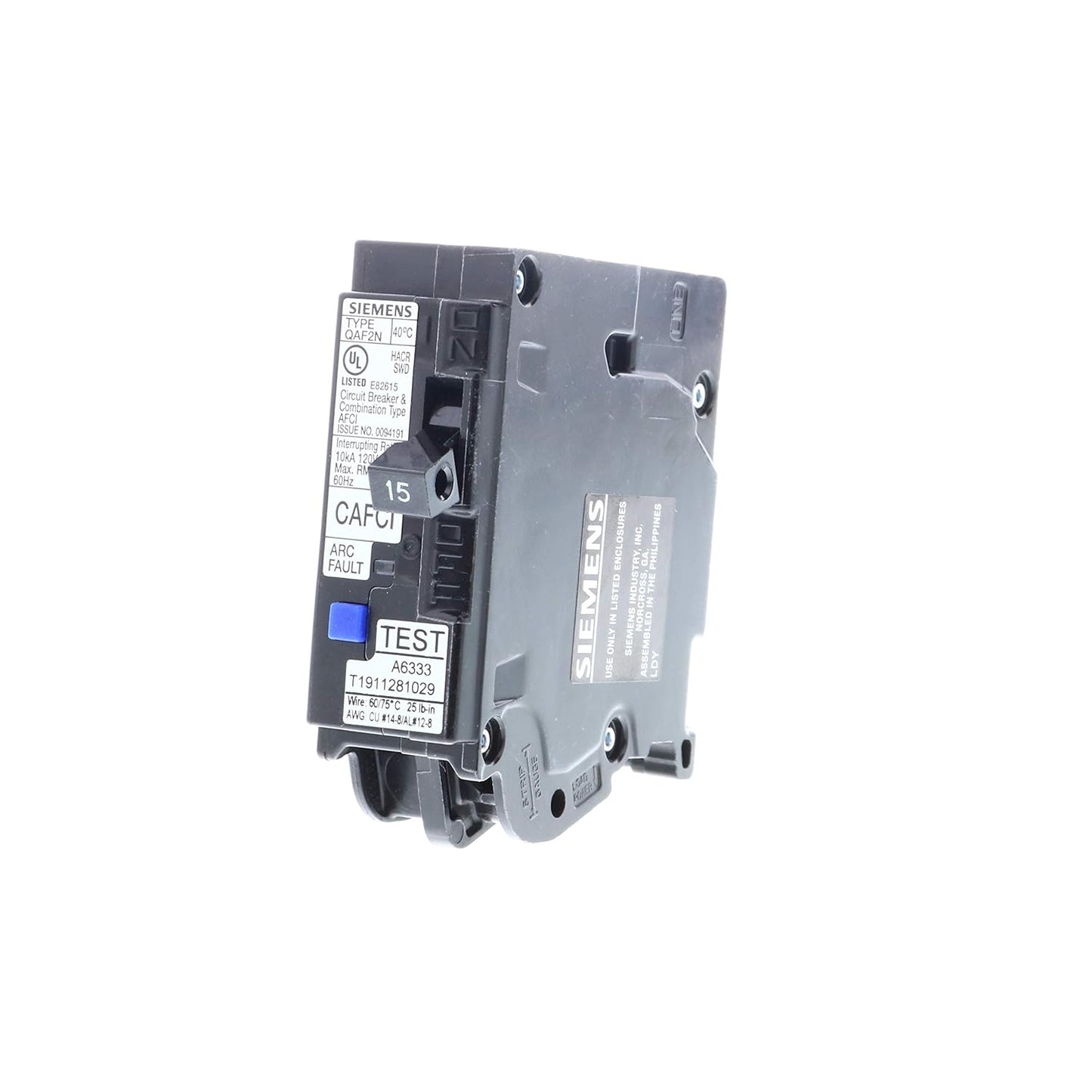 Siemens 15A 120V 1-Pole Arc Fault Circuit Breaker Plug-On Neutral QAF2N Frame