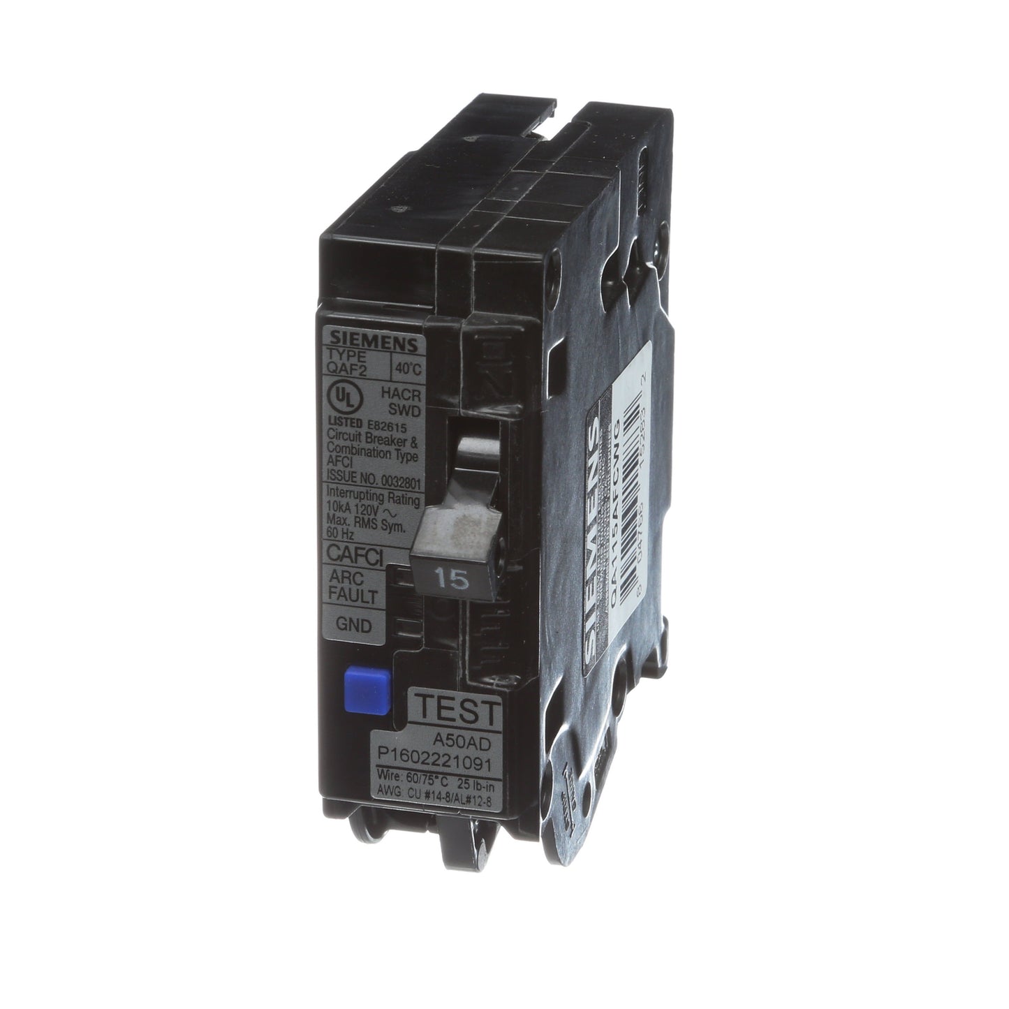 Siemens 15 Amp 120 Volt 1-Pole Combination AFCI Circuit Breaker QAF2 Series