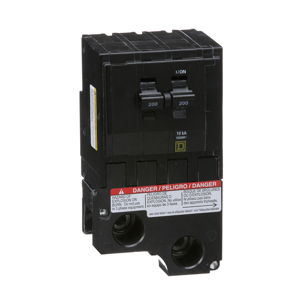Square D 200 Amp 2 Pole 120/240VAC Circuit Breaker Plug-In Mount 10kA Interrupt