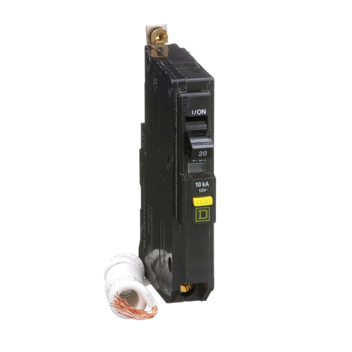 Square D 20 Amp 1 Pole 120VAC Bolt-On GFCI Circuit Breaker, QOB Series, 10kA Interrupt, Thermal Magnetic Trip, UL/CSA Certified