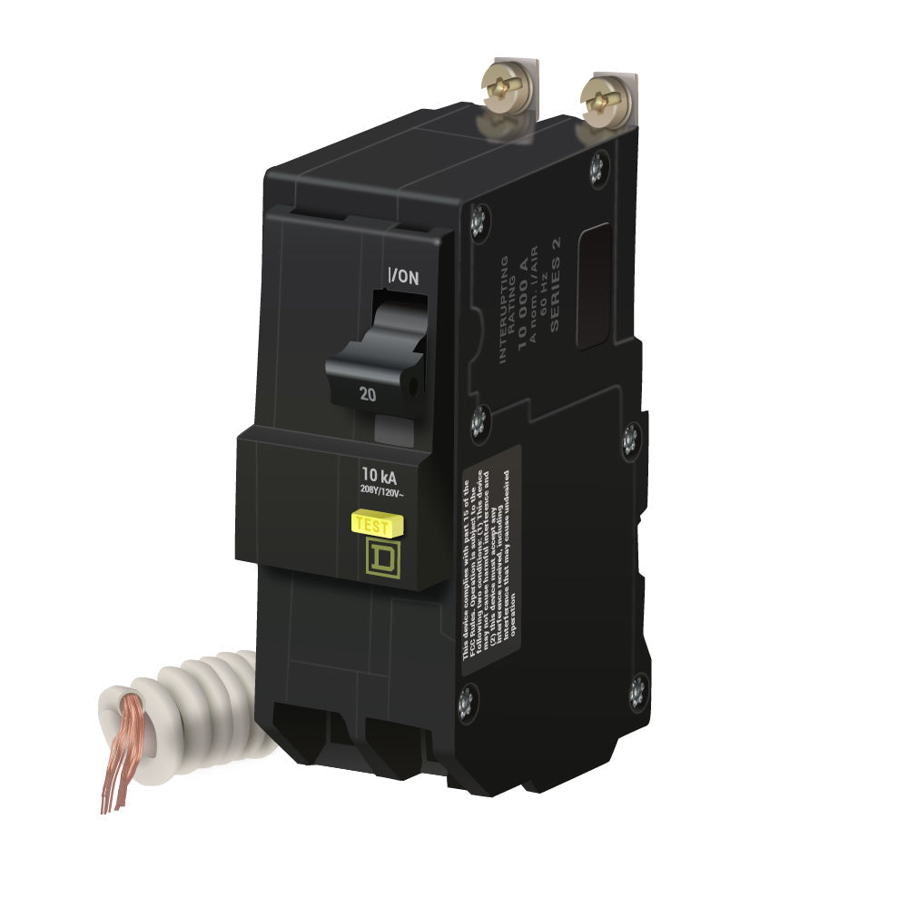 Square D 20A 2P 120/240VAC QOB Bolt-On GFCI Circuit Breaker, 10kAIC, Thermal Magnetic Trip, UL/CSA