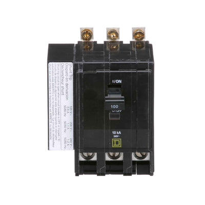 Square D 100A 240V 3 Pole QOB Series Bolt-On Circuit Breaker with Shunt Trip, 10kA Interrupt Rating, Thermal Magnetic Trip, UL/CSA Certified