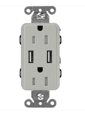 Lutron Claro USB charging receptacle in Pebble