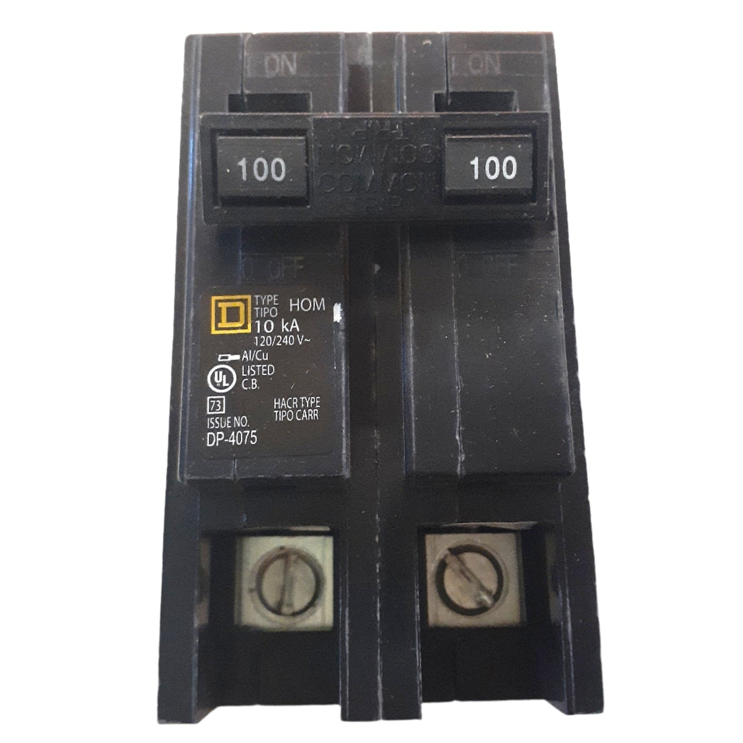Square D 100A 2-Pole 120/240VAC Homeline Circuit Breaker Plug-On 10kA Interrupt