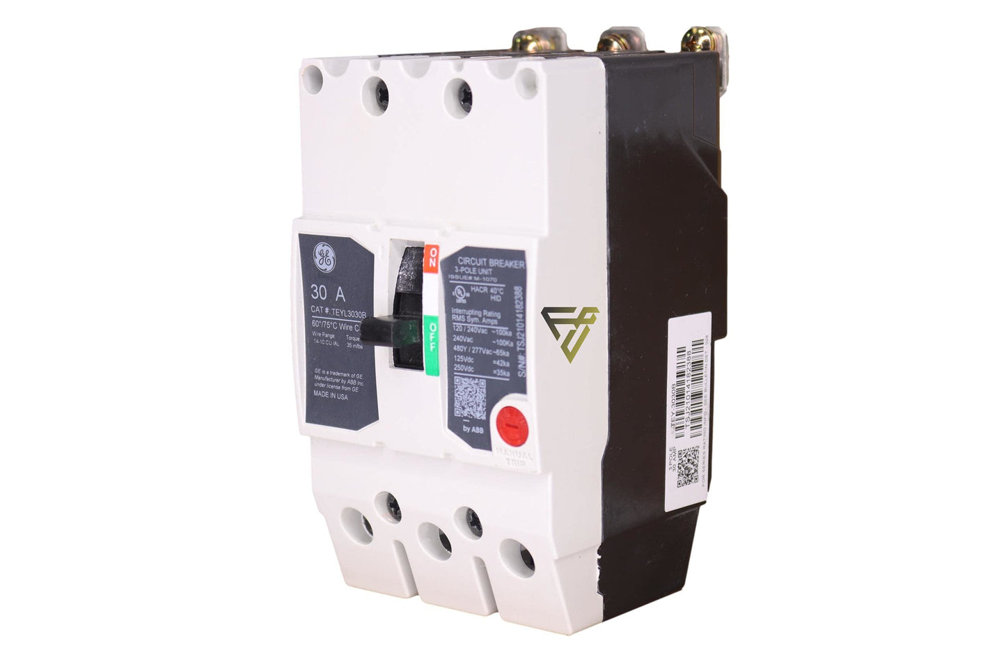 General Electric 3 Pole 30 Amp 480VAC 65kAIC Bolt-On Molded Case Circuit Breaker, TEYL Series, Thermal Magnetic Trip