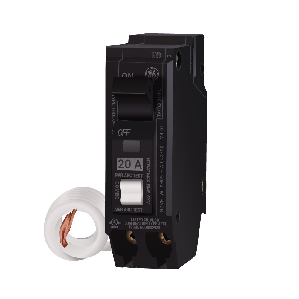 General Electric 20A 120/240V 1 Pole Q-Line Plug-In Arc Fault Circuit Breaker, 10kA Interrupt Rating, UL Listed