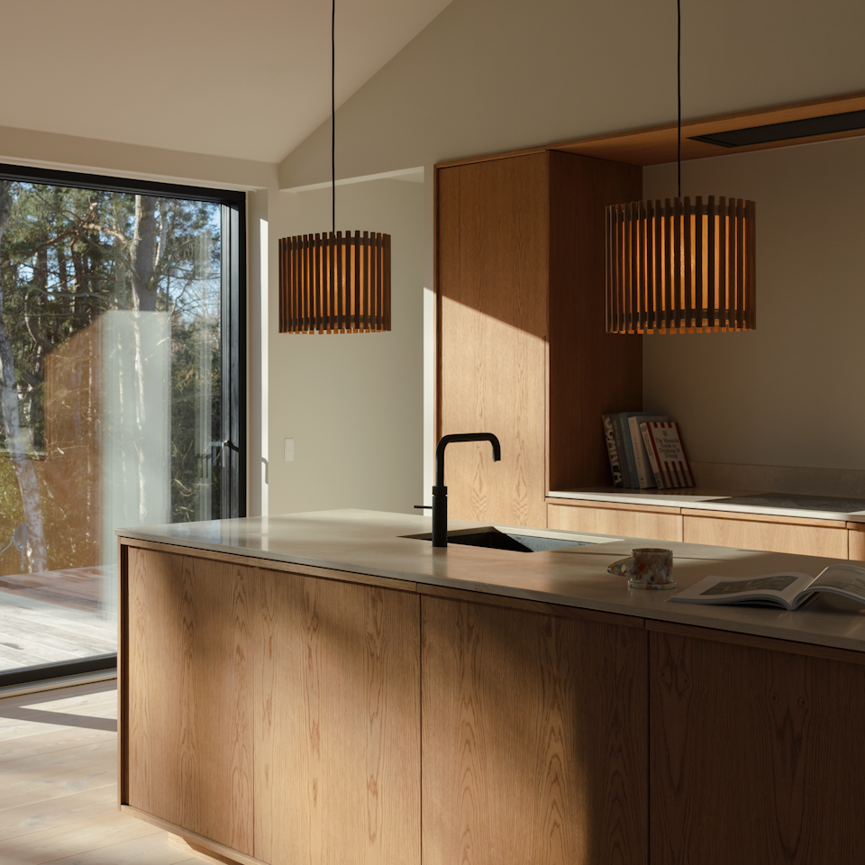 UMAGE Komorebi Medium- Rectangular Oak Replacement Shade — styled interior view