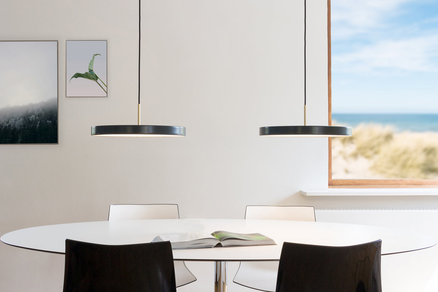 UMAGE Asteria Mini LED Pendant in Anthracite Grey with Brass Connector — styled interior view 2