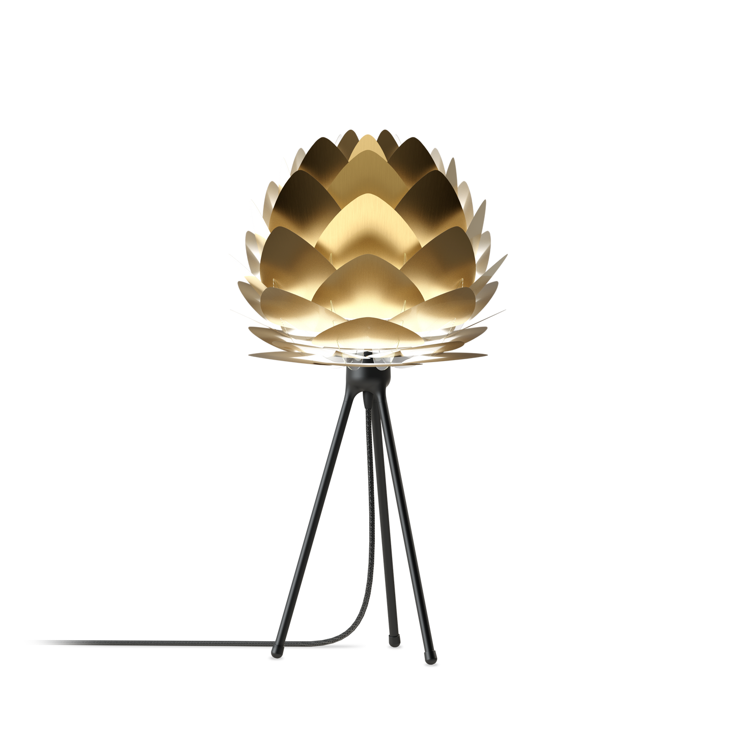 UMAGE Aluvia Tripod Table Lamp in Brushed Brass with Black Base