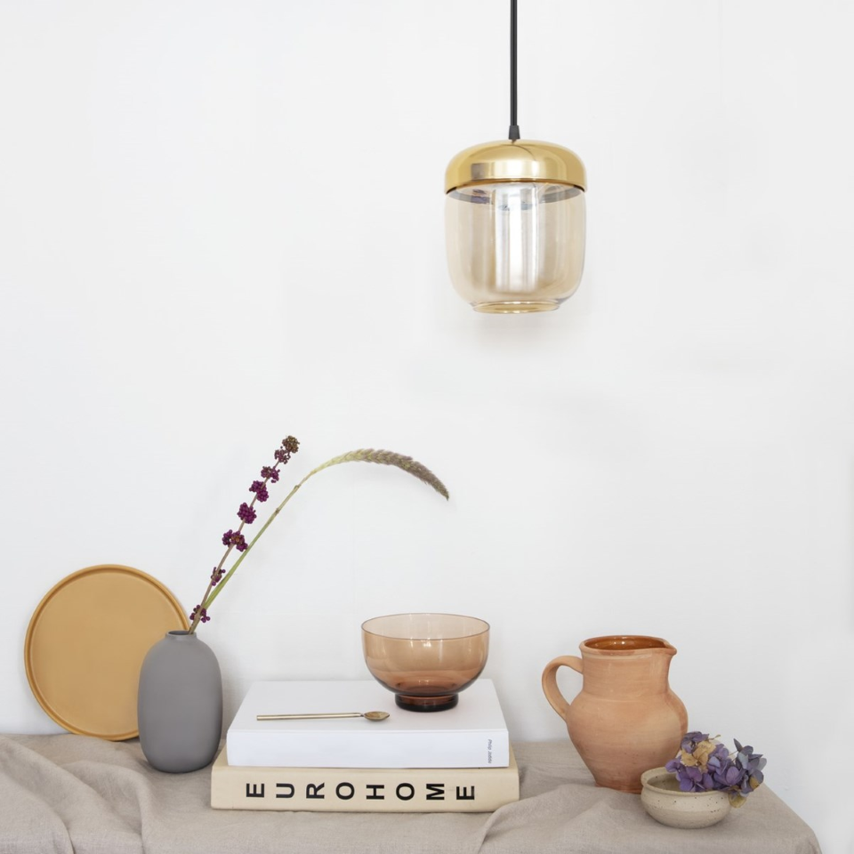 UMAGE Acorn Brass and Amber Glass Replacement Shade — styled interior view 5