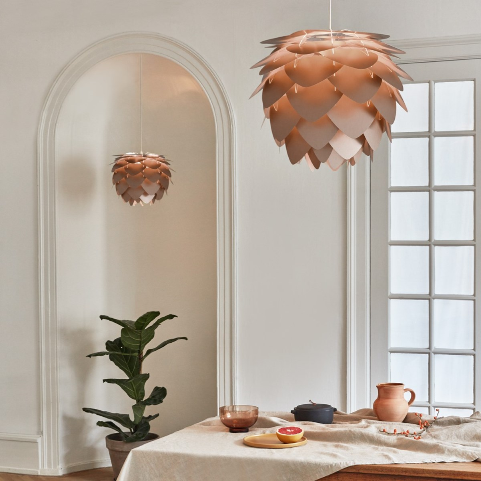 UMAGE Aluvia Medium Bronze Replacement Shade — styled interior view 3