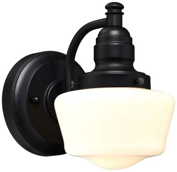 Westinghouse 1-light wall sconce, textured black, with white opal glass