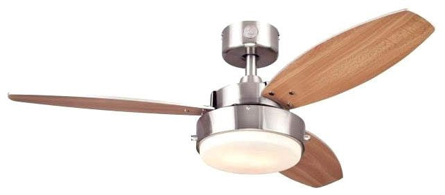 Westinghouse 42-inch ceiling fan, brushed nickel, with opal glass