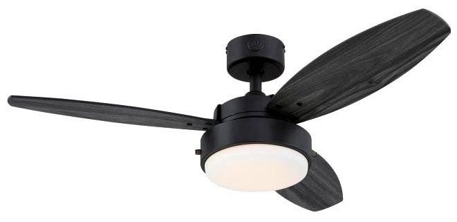 Westinghouse 42-inch ceiling fan, matte black, with opal glass