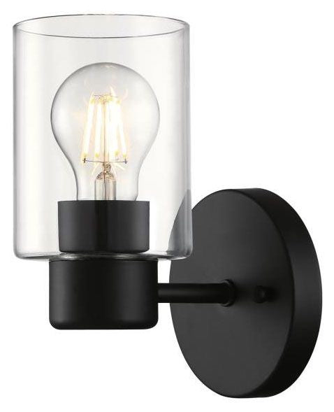 Westinghouse 1-light wall sconce, matte black, with clear glass