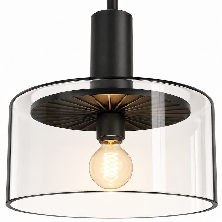 Alora Mood PD535010MBCL Royale Parisian Pendant Ceiling Light with Matte Black Finish, Clear Glass Drum Shade and E26 A19 Bulb Design