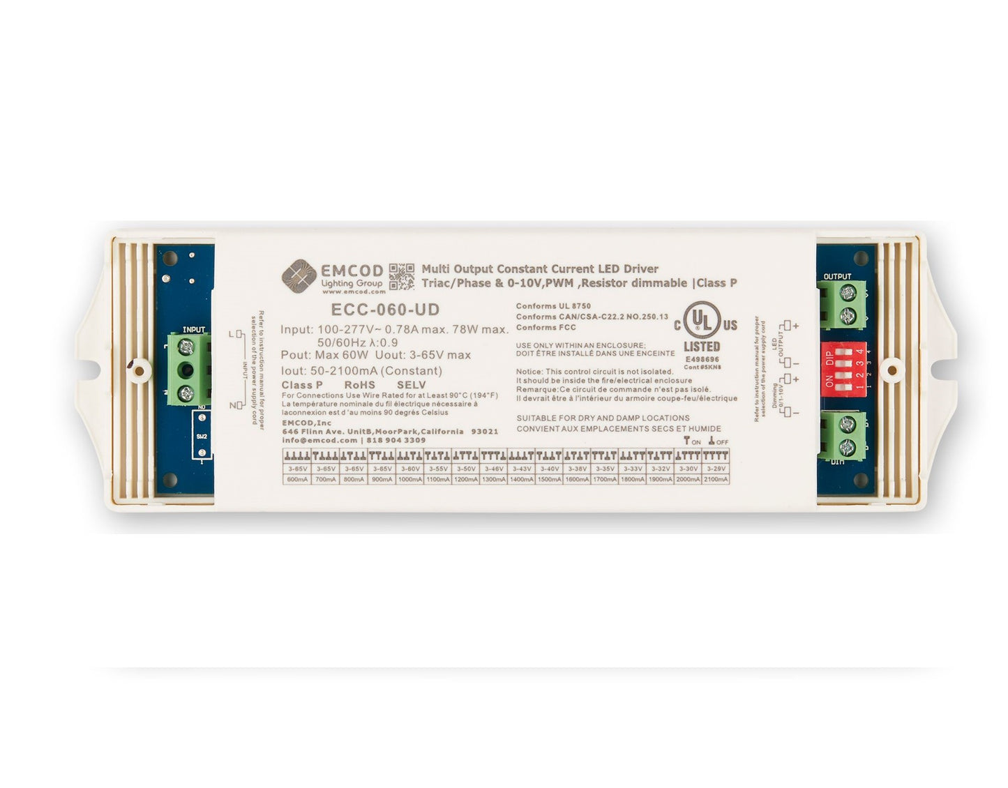 EMCOD ECC-040-UD Constant Current 5-in-1 Dimmable LED Driver 40W 3-65VDC
