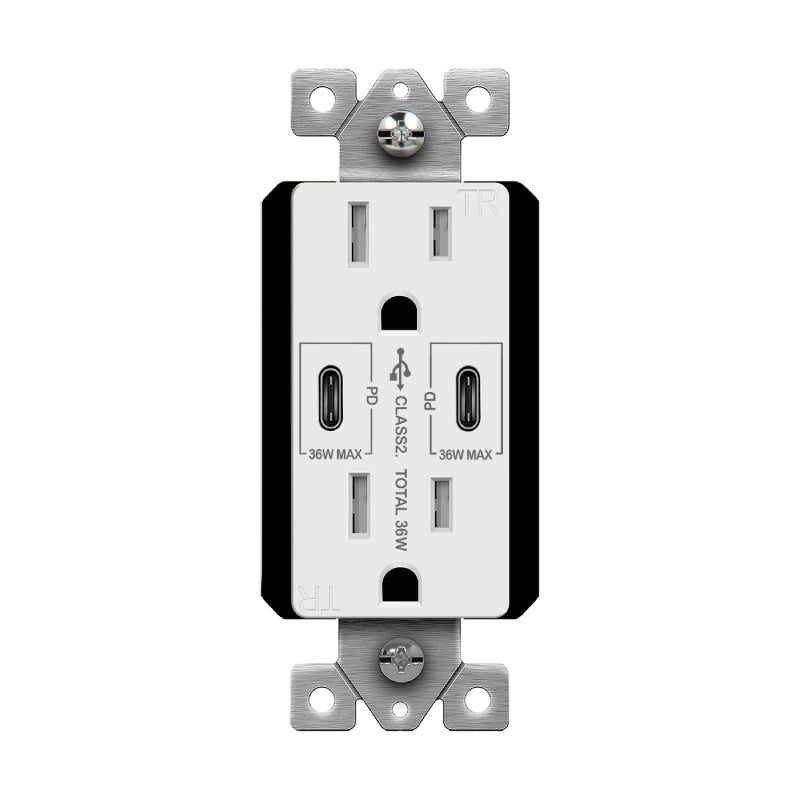 Enerlites USB Pd Tr Receptacle 15 125V 5-15R 36W White 61501-2C-PD36-W